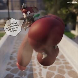 3_toes 3d_(artwork) anthro ass balls big_balls big_butt big_penis bodily_fluids bottom_heavy bottomless bottomless_male candy canid canine canis chihuahua chip_(sonic) chocolate clothed clothing dessert digital_media_(artwork) domestic_dog dripping eyebrows feet flying food gaia genital_fluids genitals half-erect hi_res huge_balls huge_butt huge_cock huge_hips huge_thighs hyper hyper_balls hyper_butt hyper_genitalia hyper_hips hyper_penis hyper_thighs looking_at_butt looking_at_self looking_back male mammal musk musk_cloud musky_balls musky_penis onyxsplash pear-shaped_figure penis precum precum_drip raised_eyebrow sega shirt solo sonic_the_hedgehog_(series) sonic_unleashed speech_bubble t-shirt thick_thighs toes topwear toy_dog wide_hips