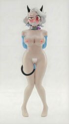 1girls ai_assisted ai_generated arms_behind_back barcode barcode_tattoo big_breasts blush blushing boxbinder broken_rape_victim collar condom condom_in_pussy demon_girl demon_horns demon_tail dripping_pussy drug_collar elfinmask femsub generic_(helltaker) helltaker helpless knees_together_feet_apart latex latex_bondage milk_drip nude_female overstimulated overstimulation penetration pussy pussy_juice rape red_eyes restrained saliva_trail sex_slave simple_background slave_collar slave_girl tail_in_pussy uncensored unfinished_thesis white_background white_hair