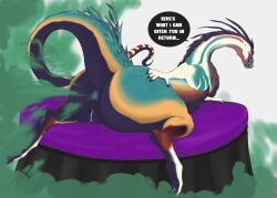 absurd_res anus bed big_butt blue_anus blue_body blue_tongue blue_vulva butt claws dragon e_milking fart fart_cloud fart_fetish feather_markings feathered_dragon feathered_scalie feathers feet female feral fur fur_markings furniture genitals grey_body grey_feathers half-closed_eyes hand_on_butt hi_res licking licking_lips licking_own_lips long_neck looking_at_viewer looking_back lying lying_on_bed markings molu_fenna(zeethian) multicolored_body mythological_creature mythological_scalie mythology narrowed_eyes on_bed open_mouth presenting presenting_anus presenting_hindquarters presenting_vulva purple_bed raised_tail rear_view reptile scales scalie sharp_teeth smile speech_bubble spreading tail teeth thick_thighs toes tongue tongue_out vulva white_body wide_hips