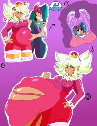 brawl_stars chester_(brawl_stars) fat_shaming insult mandy_(brawl_stars) oh_shit prey prey_outline punching punching_stomach skullbitee vore vore_belly vore_comic worried