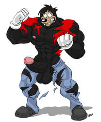 1boy abs alternate_version_available anthro arody balls biceps big_balls big_penis black_fur black_hair canine clothed clothing disney edit erection flexing footwear fur gloves goof_troop growth hair huge_balls huge_cock huge_muscles humanoid_penis male male_only mammal max_goof muscle_growth muscular muscular_male mutant-serpentina mutant_serpentina nipples pants pecs penis shoes short simple_background solo standing teeth thick_penis torn_clothing vein white_background