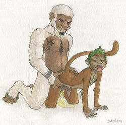 all_fours anal anal_sex ape ass ass_grab balls color duo from_behind_position fur gay gorilla green_hair hair hand_on_ass looking_pleasured male male_only mammal monkey open_mouth peeing peeing_in_ass peeing_inside penetration precum primate raised_tail sex sicklyhypnos tongue tongue_out urinating urinating_male urination urine urine_enema urine_in_ass urine_pool watersports white_fur