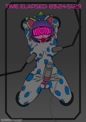 absurd_res accessory anthro balls blush bodily_fluids breast_milking breasts cock_ring edging english_text felid genital_fluids genitals gynomorph hi_res hypnosis hypnotic_device hypnotic_visor intersex jewelry lactating limb_slot mammal mind_break mind_control onomatopoeia orgasm orgasm_denial orgasm_denial_ring pantherine penile penis penis_accessory penis_jewelry penis_milking penis_milking_machine snow_leopard sobertodef solo sound_effects text timer timer_display wall_bondage