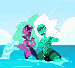 2futas alexandrite_(steven_universe) autopaizuri balls big_breasts breasts cartoon_network cleavage cum cumshot duo ejaculation erection foreskin full_circle futa_only futanari gem_(species) gem_fusion giantess hydrokinesis intersex long_foreskin looking_at_penis malachite_(steven_universe) milk multi_eye multi_penis ocean orgasm partially_retracted_foreskin partially_submerged penis smile steven_universe triphallia uncut unretracted_foreskin water