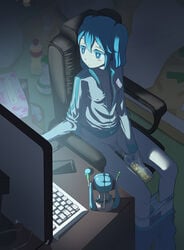 1futa 2010s 2014 balls blush bottomless breasts casual casual_peeing casual_urination clothed clothing computer container_urination desktop dickgirl electronics erect_nipples flaccid foreskin futa_only futanari hatsune_miku human intersex light-skinned_futanari light_skin monitor multitasking night nipple_bulge pale_skin partially_clothed peeing peeing_into_container penis small_breasts solo uncut underwear urashuu urination vocaloid watersports