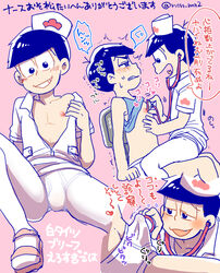 2boys black black_hair blush brothers bulge costume erection incest male matsuno_karamatsu matsuno_osomatsu multiple_boys naughty_face nipples nude osomatsu-kun osomatsu-san penis school siblings smile student text underwear yaoi