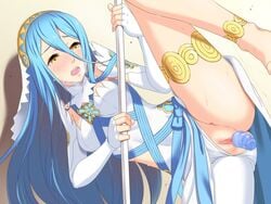 anus ass azura_(fire_emblem) blue_hair blush breasts dancer dildo female fire_emblem fire_emblem_fates hou_(hachiyou) long_hair nintendo object_insertion open_mouth pussy pussy_juice spread_legs sweat uncensored vaginal_object_insertion weapon yellow_eyes