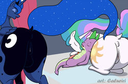 2016 after_sex alicorn anus balls caluriri dragon equine erection female feral friendship_is_magic futanari herm horn intersex male mammal my_little_pony penis princess_celestia_(mlp) princess_luna_(mlp) pussy spike_(mlp) wings