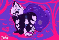 anthro anus azafox backsack balls canid canine eyewear feet femboy fox genitals glasses hi_res male mammal pawpads paws penis smile smirk solo
