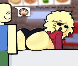 arcaned_roses ass ass_focus black_panties dialogue noob red_shirt roblox roblox_game robloxian roses_arcaned sketch source_request tagme work_at_a_pizza_place yellow_body