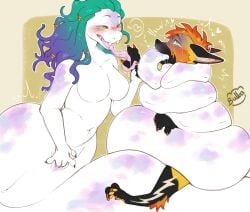 accessory anthro apode asphyxiation blush bodily_fluids breath_play bulba_(artist) canid canine crush draconcopode drooling duo fangs female fox genitals hair_accessory iridescent iridescent_scales legless licking lightning_bolt_marking long_tongue male male/female mammal maned_wolf masturbation mawplay naga paws predator/prey saliva serpentine squeezing struggling teeth thunder_fox tongue veska_snake vulva wide_hips yellow_body
