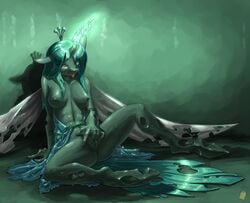 2016 absurd_res anthro anthrofied areola breasts changeling clothing fangs female friendship_is_magic hair hi_res holes horn insect_wings long_hair looking_at_viewer my_little_pony nipples pussy queen_chrysalis_(mlp) solo spread_legs spreading the-minuscule-task tongue tongue_out wings