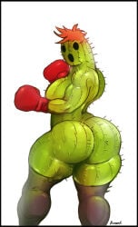 1girl artist_request big_ass boxing_gloves digimon digimon_(species) red_hair solo solo_female togemon