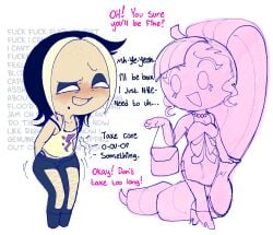 black_hair black_lemonade_cookie bowel_sounds conversation cookie_run cookie_run_kingdom desperation imminent_scat implied_scat inner_dialogue need_to_poop permafrost_(artist) scat shining_glitter_cookie stomach_ache yellow_hair