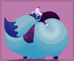 2026 anthro anus armwear ass big_anus big_breasts big_butt big_vulva black_armwear black_clothing black_nose blue_body blue_ears blue_inner_ear_fluff blue_tail blue_tail_tip breasts butt_grab butt_squish canid canine clothed clothing colored digital_media_(artwork) dipstick_tail faye_(reathe) female fox genitals hand_on_butt hand_on_own_butt hi_res huge_anus huge_breasts huge_butt hyper hyper_anus hyper_breasts hyper_butt hyper_genitalia hyper_vulva inner_ear_fluff insane kuroyami looking_at_viewer looking_back looking_back_at_viewer mammal markings multicolored_body pantsless pattern_armwear pattern_clothing pink_armwear pink_background pink_body pink_clothing purple_anus purple_clothing purple_shirt purple_tongue purple_topwear rear_view red_eyes shaded sharp_teeth shirt simple_background smile smiling_at_viewer solo squish tail tail_markings teeth tight_clothing tongue tongue_out topwear tuft two_tone_body vulva