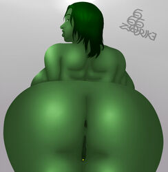 1girls 666zarike anus ass ass_focus avengers back_view backboob big_ass big_breasts breasts clitoris_piercing dat_ass female female_only giant_breasts green_eyes green_hair green_skin huge_ass huge_breasts hulk_(series) looking_back marvel marvel_comics nude pierced_clitoris rear_view she-hulk short_hair solo