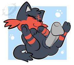 1-upclock 1boy 1girls balls feet feline female furry human interspecies litten male mammal nintendo penetration penis pokemon pokemon_sm pussy sex simple_background smile spread_legs straight testicles vaginal_penetration video_games