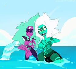 2futas alexandrite_(steven_universe) autopaizuri balls big_breasts breasts cartoon_network cleavage duo erection foreskin full_circle futa_only futanari gem_(species) gem_fusion giantess hydrokinesis intersex long_foreskin looking_at_penis malachite_(steven_universe) multi_eye multi_penis ocean partially_retracted_foreskin partially_submerged penis smile steven_universe triphallia uncut unretracted_foreskin watermark