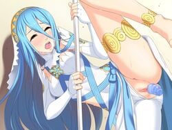 anus ass azura_(fire_emblem) blue_hair blush breasts dancer dildo female fire_emblem fire_emblem_fates hou_(hachiyou) long_hair nintendo object_insertion open_mouth pussy pussy_juice spread_legs sweat uncensored vaginal_object_insertion weapon yellow_eyes