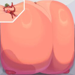 1girls breasts_bigger_than_body breasts_bigger_than_building breasts_bigger_than_head breasts_bigger_than_torso breasts_on_floor colossal_breasts female grin grinning hyper hyper_breasts immobile looking_at_viewer lying_on_breasts lying_on_self pachinkomech papa_pachonko room_filling smug solo_female tagme too_big_to_move