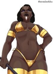 1girl 1girls ava02 bikini black_hair black_panther_(marvel) black_panther_(series) black_panther_(shuri) ebony ebony_female ecchi female female_only gold_jewelry golden_bikini marvel marvel_comics marvel_tokon:_fighting_souls shuri_(marvel) solo solo_focus superheroine