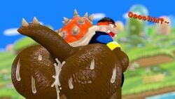 3d_(artwork) anthro ass big_butt blush bodily_fluids bottomless bracelet clothed clothing collar cum cum_in_ass cum_inside cum_on_butt digital_media_(artwork) first_person_view genital_fluids hell hi_res huge_butt hybrid jewelry kane_brent_koopa koopa looking_at_viewer looking_back male mario_bros metal_collar nintendo reptile scales scalie shirt solo source_filmmaker_(artwork) tecbuttlovefa thick_thighs topwear turtle