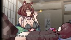 1futa 1girls 2d 2d_animation animated areola big_breasts black_burakku blush breast_expansion breasts brown_eyes brown_hair cum cum_on_breasts cum_on_face cumming_from_paizuri cumshot erected_nipples excessive_cum female futa_on_female futa_with_female futanari glasses huge_breasts huge_cock kimono leaf_hair_ornament light_skin longer_than_5_minutes mamizou_futatsuiwa massive_breasts moaning nue_houjuu paizuri paizuri_lead_by_female penis raccoon raccoon_tail smoking sound tagme tanooki touhou video