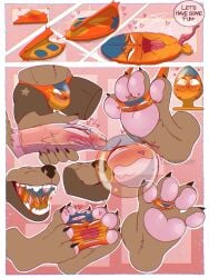 4_toes anthro balls between_feet between_toes bubble_gum bubble_gum_transformation buttplug claws clothing_transformation comic digit_ring duo english_text feet flattened flattening_fetish foot_fetish foot_focus foot_play genitals goo_transformation hi_res inanimate_transformation jewelry luciotheartistxy male male/male pawpads paws penis plug_(sex_toy) ring sex_toy soles squishdingo_(character) stuck_to_foot text toe_claws toe_ring toes transformation underwear_transformation