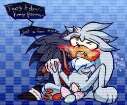 blush cuntboy cuntboy/male easter_egg egg_laying eggs fangs furry laying_egg lord_x mastectomy_scar panting silver_the_hedgehog sonic.exe_(series) sonic_(series) tagme