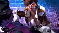 3d animated blizzard_entertainment dickgirl futa_on_female futanari handjob intersex metssfm no_sound overwatch source_filmmaker tracer video widowmaker