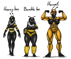 abs antennae anthro armor arthropod bee biceps big_breasts breasts bumble_bee eating female hair hi_res honey_bee hornet insects muscular nipples nude nukenugget pussy smile wasp