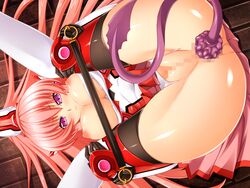 1girls anal ass black_gloves bondage breasts butt_plug_tail buttplug buttplug_tail censored closed_mouth clothing color devil_tail ekusutia_chevalier female frown game_cg gloves hair kouyoku_senki_exs-tia kouyoku_senki_exs-tia_2 long_hair looking_at_viewer lusterise magical_girl nipples pink_eyes pink_hair ponytail pussy sex_toy skirt solo spread_legs tail tentacle thighhighs tied_hair top-down_bottom-up torn_clothes torn_panties upside-down