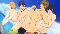 4boys anal ejaculation_while_penetrated erect_while_penetrated fit fit_male free! group_sex hazuki_nagisa human human_only light-skinned_male light_skin love_train lucky_pierre male male_only male_penetrated man_train mazjojo multiple_boys nanase_haruka_(free!) outside penis ryuugazaki_rei sex swim_trunks tachibana_makoto tagme topless topless_male uncensored yaoi