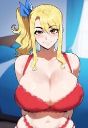ai_generated blonde_hair bra cleavage fairy_tail gigantic_breasts huge_breasts large_breasts lucy_heartfilia