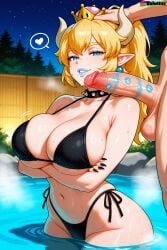 1boy 1girls absurd_res absurd_resolution absurdres after_fellatio ai_generated big_balls big_breasts big_penis bikini bikini_top black_claws black_fingernails blonde_hair blue_eyes blue_lipstick bowsette breast_support choker cleavage crossed_arms crown curvaceous curvy curvy_body curvy_female curvy_figure curvy_hips deep_skin deepthroat_mark earrings female finger_claws fingernails grin hand_on_head hi_res high_quality high_resolution highleg_swimsuit highres horn horns huge_breasts kiss_mark kiss_mark_on_penis light_skin lipstick male mario_(series) navel nintendo onsen pointy_ears princess proud saliva saliva_trail self_upload sex sharp_teeth skindentation smug smug_expression smug_face smug_grin smug_smile spoken_heart string_bikini super_mario_bros. swimsuit_aside thick_thighs toned toned_body toned_female veiny_penis velutinx visible_breath voluptuous voluptuous_body voluptuous_female watermark wet wet_body wet_skin wide_hips