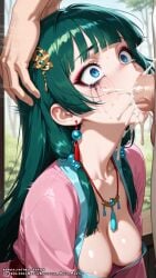 ai_female ai_generated blowjob blowjob_face blue_eyes breasts color colored cum female green_hair hell-pantsu hi_res kusuriya_no_hitorigoto maomao_(kusuriya_no_hitorigoto) penis penis_in_mouth tears the_apothecary_diaries