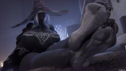 1girls 3d 3d_(artwork) barefoot big_breasts breasts clothed clothed_female dark-skinned_female dark_skin elden_ring elden_ring_nightreign feet feet_fetish feet_focus feet_together female female_focus female_only foot_fetish foot_focus fromsoftware hair_over_eyes inside large_boobs large_breasts recluse_(nightreign) saltoxicdue3d sitting soles solo solo_female solo_focus toes video_game_character