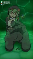 1girls bandai_namco black_stockings clothed digimon digimon_world digimon_world_re:digitize digimon_world_re:digitize_decode feet female foot_fetish foot_focus green_hair green_theme larsale25 light-skinned_female rina_shinomiya solo stockings toes_visible_through_clothing