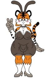 1futa 2-ban_(artist) 2d balls_visible_through_clothing big_ass big_balls big_breasts big_penis blush chubby clothes futanari nipples_visible_through_clothing oc orange_fur peace_sign penis_visible_through_clothing tagme taiga_stripes_(2-ban) tiger