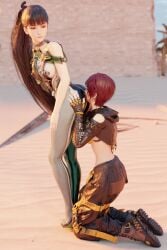 ass ass_grab ass_sniffing ass_worship butt_sniffing butt_worship clothed desert eve_(stellar_blade) female/female lily_artemis_ii long_ponytail on_knees short_hair stellar_blade tight_clothing worship