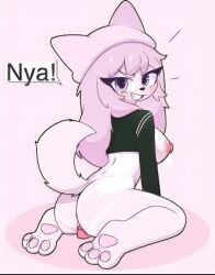 anthro big_ass breasts female furry furry_female mandoy1o1 nipples nya original_character penetration pink_hair purple_hair pussy solo tail text top white_body