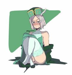 1boy 1male 2d blush cloak crossdressing crossdressing_male dangling_shoe dress fancy_clothing feather_hair_ornament femboy femboy_only hat heels high_heels jeteggs legs legs_up male male_only otto_suwen penis re:zero_kara_hajimeru_isekai_seikatsu robe shoe_dangle sitting small_penis solo solo_male stockings tiny_penis worried worried_expression