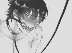 artist_request collar face_closeup gag gagged humiliation hypnosis_mic leash male male_focus male_only saliva_trail solo solo_male source_request tagme_(artist) tongue tongue_out yamada_ichiro