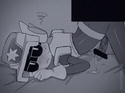 black_and_white brawl_stars censored cop cum female_artist jerma985 lawrie_(brawl_stars) nmrsmari on_bed robot robot_boy robot_cum robot_humanoid robot_penis sex weird_penis yaoi