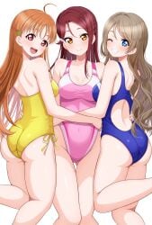 3girls ahoge antenna_hair ass ass ass_cleavage back bare_arms bare_back bare_calves bare_chest bare_hands bare_hips bare_knees bare_legs bare_shoulders bare_skin bare_thighs belly belly_button bikini blue_bikini blue_eyes blue_eyes_female blue_one-piece_swimsuit blue_swimsuit blue_swimwear blush blush_face blushing_female breasts brown_eyebrows brown_hair brown_hair_female bubble_ass bubble_butt butt_crack cleavage closed_mouth_smile collarbone curvaceous curvaceous_body curvaceous_female curvaceous_figure curvaceous_hips curvaceous_teen curvaceous_thighs curvy curvy_ass curvy_body curvy_female curvy_figure curvy_hips curvy_teen curvy_thighs elbows exposed_arms exposed_back exposed_chest exposed_hips exposed_legs exposed_shoulders exposed_skin exposed_thighs eye_closed female female_focus female_only fingers full_body grin grinning grinning_at_viewer groin hair_between_eyes high_resolution high_school_student highres hiiragi_kei hourglass_figure large_breasts lean_figure long_hair looking_at_viewer looking_back looking_back_at_viewer love_live! love_live!_sunshine!! midriff multiple_females multiple_girls narrow_waist navel one-piece_swimsuit one_eye_closed one_eye_open open_mouth open_mouth_smile orange_eyebrows orange_eyes orange_eyes_female orange_hair orange_hair_female parted_bangs parted_lips pink_bikini pink_one-piece_swimsuit pink_swimsuit pink_swimwear red_eyes red_eyes_female red_hair red_hair_female sakurauchi_riko school_girl school_girls shoulders sideboob simple_background slender_body slender_waist slim_waist smile smiley_face smiling smiling_at_viewer smirk standing swimsuit swimwear takami_chika teen_girl teenage_girl teenage_girls teenager thick_thighs thigh_gap thighs tongue upper_teeth watanabe_you white_background wide_hips wink winking winking_at_viewer winking_eye yellow_bikini yellow_one-piece_swimsuit yellow_swimsuit yellow_swimwear young_female young_woman