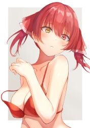 1girls adult adult_female bare_arms bare_chest bare_hands bare_midriff bare_shoulders bare_skin bikini bikini_only bikini_top blush blush_face blushing_at_viewer blushing_female breasts busty busty_female busty_girl cleavage collarbone elbows exposed_arms exposed_chest exposed_midriff exposed_shoulders exposed_skin eyebrows_visible_through_hair female female_focus female_only fingers grey_background hair_between_eyes halterneck head_tilt heterochromia high_resolution highres hololive houshou_marine ka-gami-gawa large_breasts lean_figure lips long_hair looking_at_viewer mature mature_female narrow_waist red_eyes red_eyes_female red_hair red_hair_female shoulders simple_background slender_body slender_waist slim_waist solo standing string_bikini swimsuit swimwear tilted_head twintails twintails_(hairstyle) upper_body yellow_eyes yellow_eyes_female