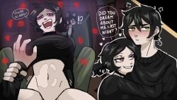 1boy 2d 2girls andrew_graves ashley_graves black_hair blush blush bottomless brother_and_sister caught caught_in_the_act dialogue dream english_text green_eyes incest pink_eyes renee_graves siblings teasing the_coffin_of_andy_and_leyley xlonkx