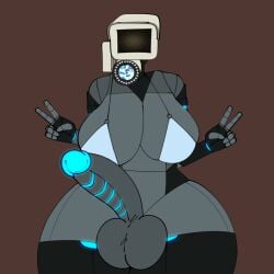 breasts breasts_bigger_than_head breasts_out cameraman cameraman_(skibidi_toilet) cock double_peace_sign futanari gender_transformation giant_ass giant_breasts giant_penis giant_thighs glowing_genitalia glowing_markings large_balls large_breasts lucky_cameraman robot robot_girl robot_humanoid robot_penis rule_63 skibidi_toilet unusual_anatomy unusual_genitalia
