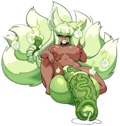alpha_channel animal_genitalia animal_humanoid animal_penis areola balls big_penis biped bodily_fluids breasts canid canid_humanoid canine canine_humanoid dark-skinned_futanari dark_skin dipstick_tail equine_genitalia equine_penis eyelashes fox_humanoid front_view futanari genital_fluids genitals green_eyes hi_res huge_cock humanoid hyper hyper_genitalia hyper_penis intersex lips mammal mammal_humanoid markings multi_tail nipples nude penis precum pupils smile solo tail tail_markings the_yeager thick_lips thick_thighs vein veiny_penis