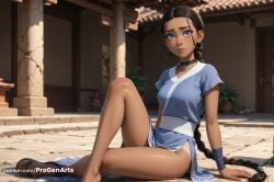 1girls ai_generated arm_support artist_name avatar_legends avatar_the_last_airbender bare_legs barefoot black_choker black_hair blue_eyes braid braided_ponytail breasts choker closed_mouth dark-skinned_female dark_skin dress earrings forehead hair_ornament hi_res hoop_earrings jewelry katara knee_up lips long_braid long_hair looking_at_viewer medium_breasts nickelodeon nicktoons panties patreon_username plant progenarts sandals short_sleeves side_slit single_braid sitting solo stairs underwear very_long_hair watermark web_address white_panties